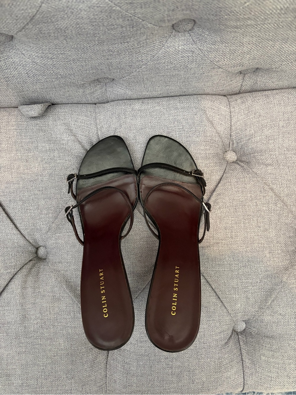 Colin Stuart Black Strappy Mule Stiletto Sandals
